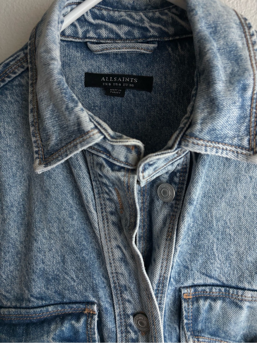 AllSaints Lily Shacket Dress Heavyweight Denim Button-Up Light Wash Women’s US 4 - Picture 6 of 15
